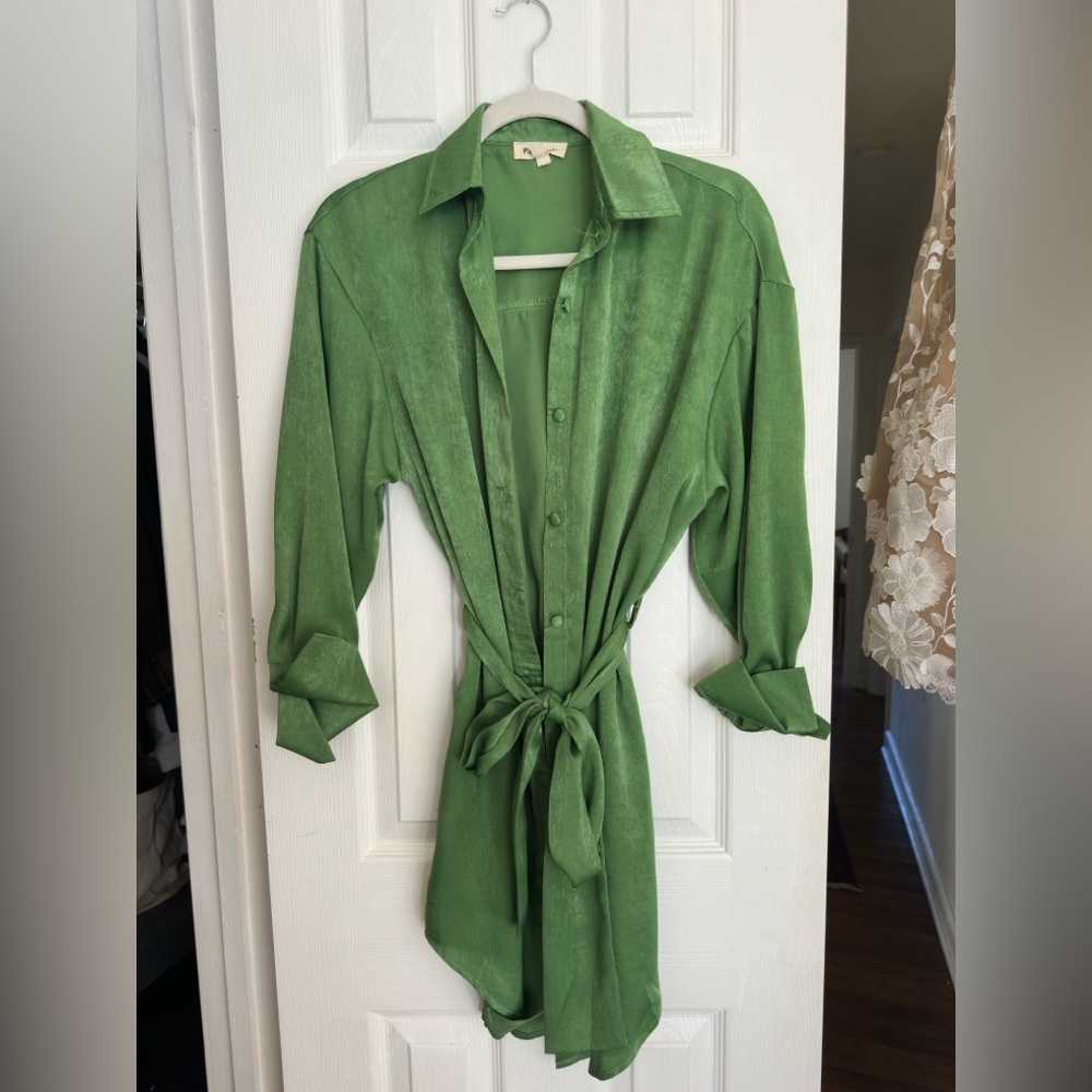 Button Up Green Long Sleeve Mini Dress